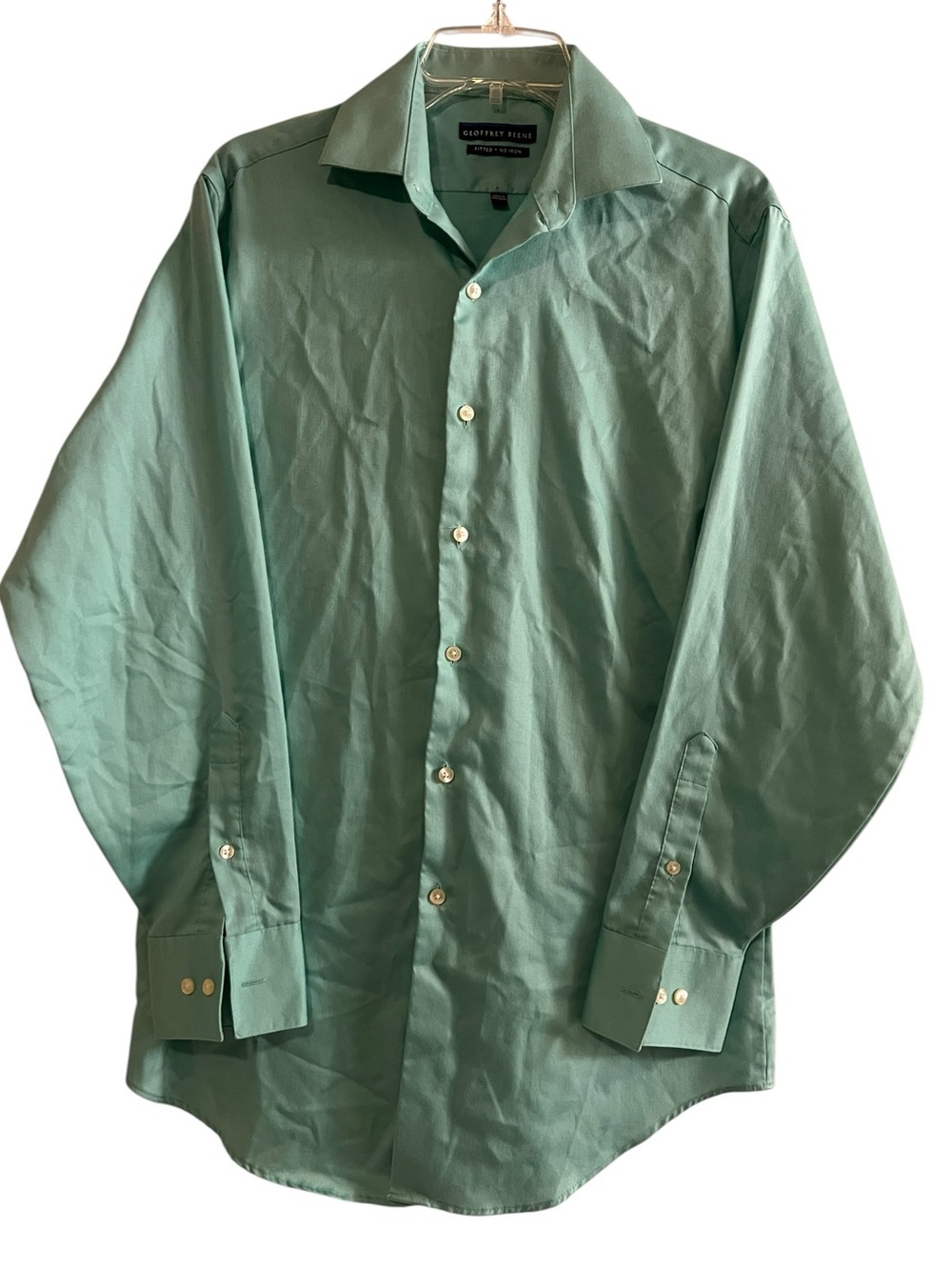 Geoffrey Beene Fitted No Iron Dress Shirt Mint Green 15 32/33